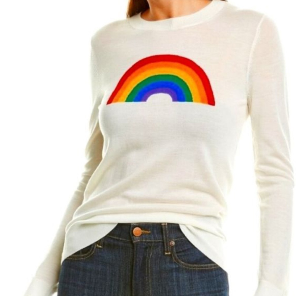 Merino Wool Rainbow Graphic Cream Sweater